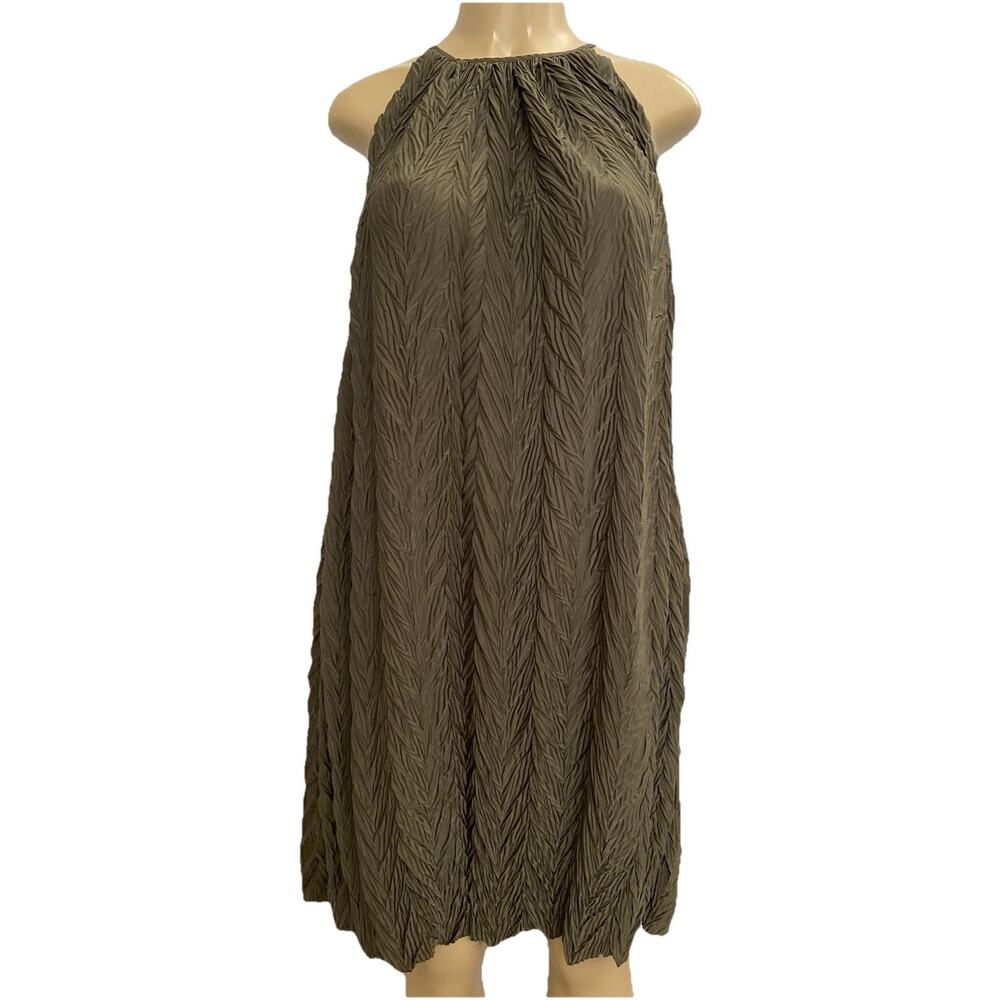 Timeless Naeem Khan Dress Green Sleeveless Accordion Tie Textured Tunic โฆ